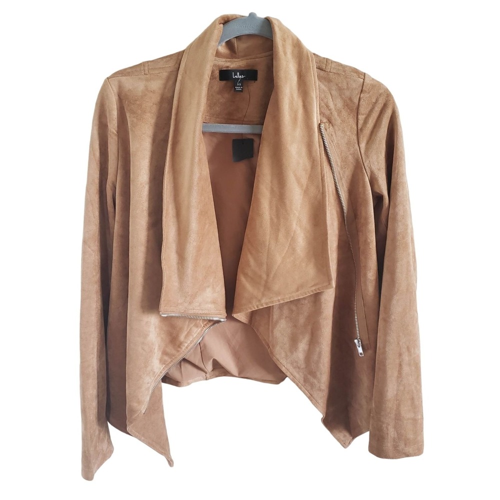 Lulus Woman NWT Size XS "Wild At Heart" Faux Vegan Suede Moto Jacket Tan